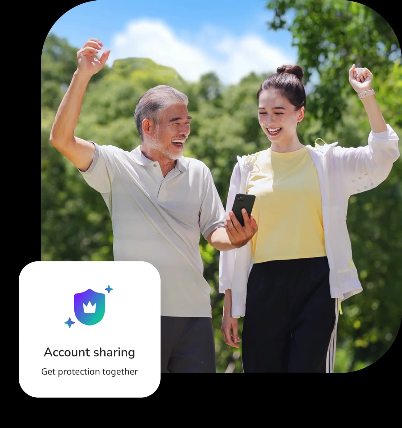 Two people celebrating together