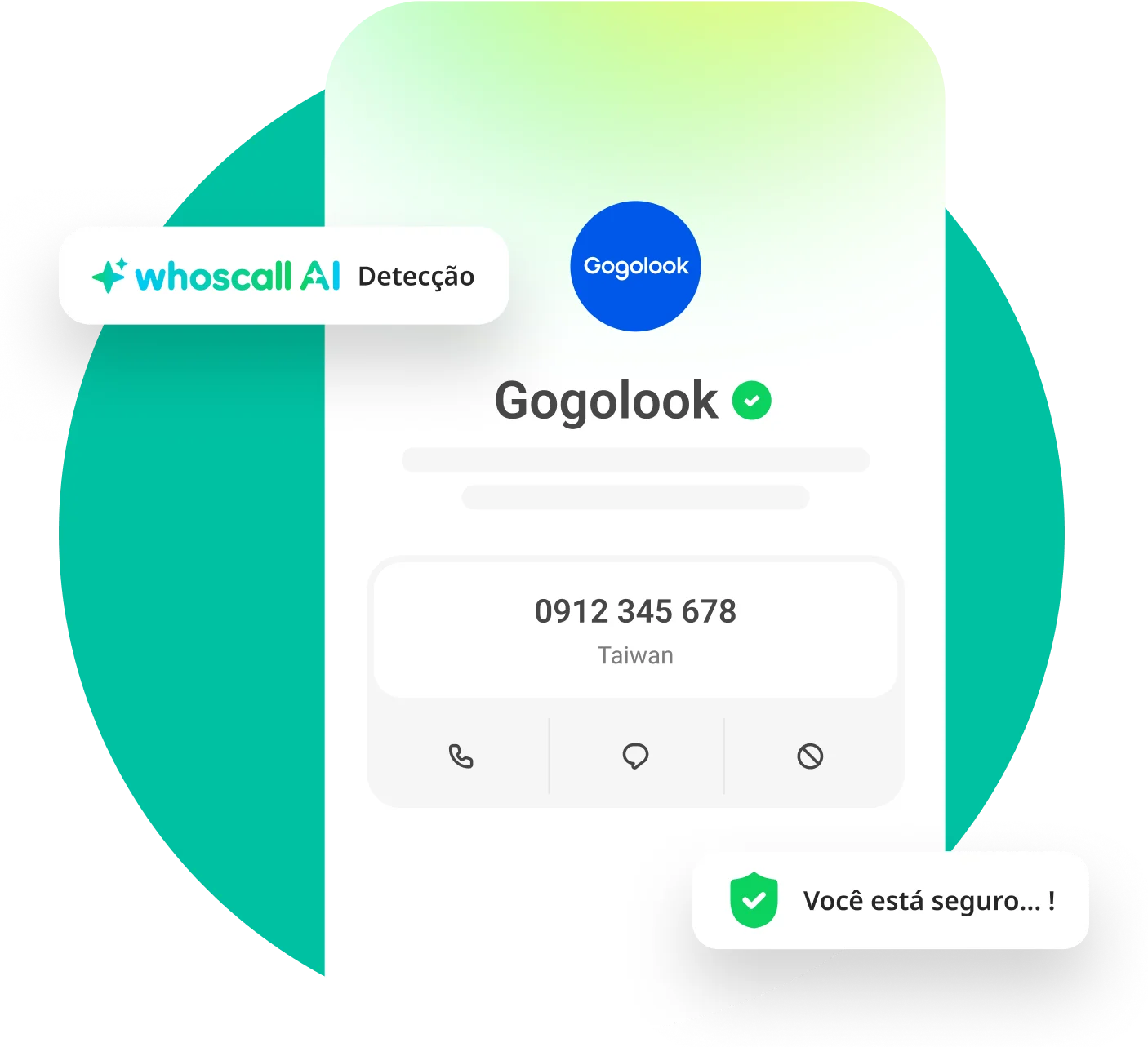 Resultado da verificação de número de telefone no aplicativo Whoscall