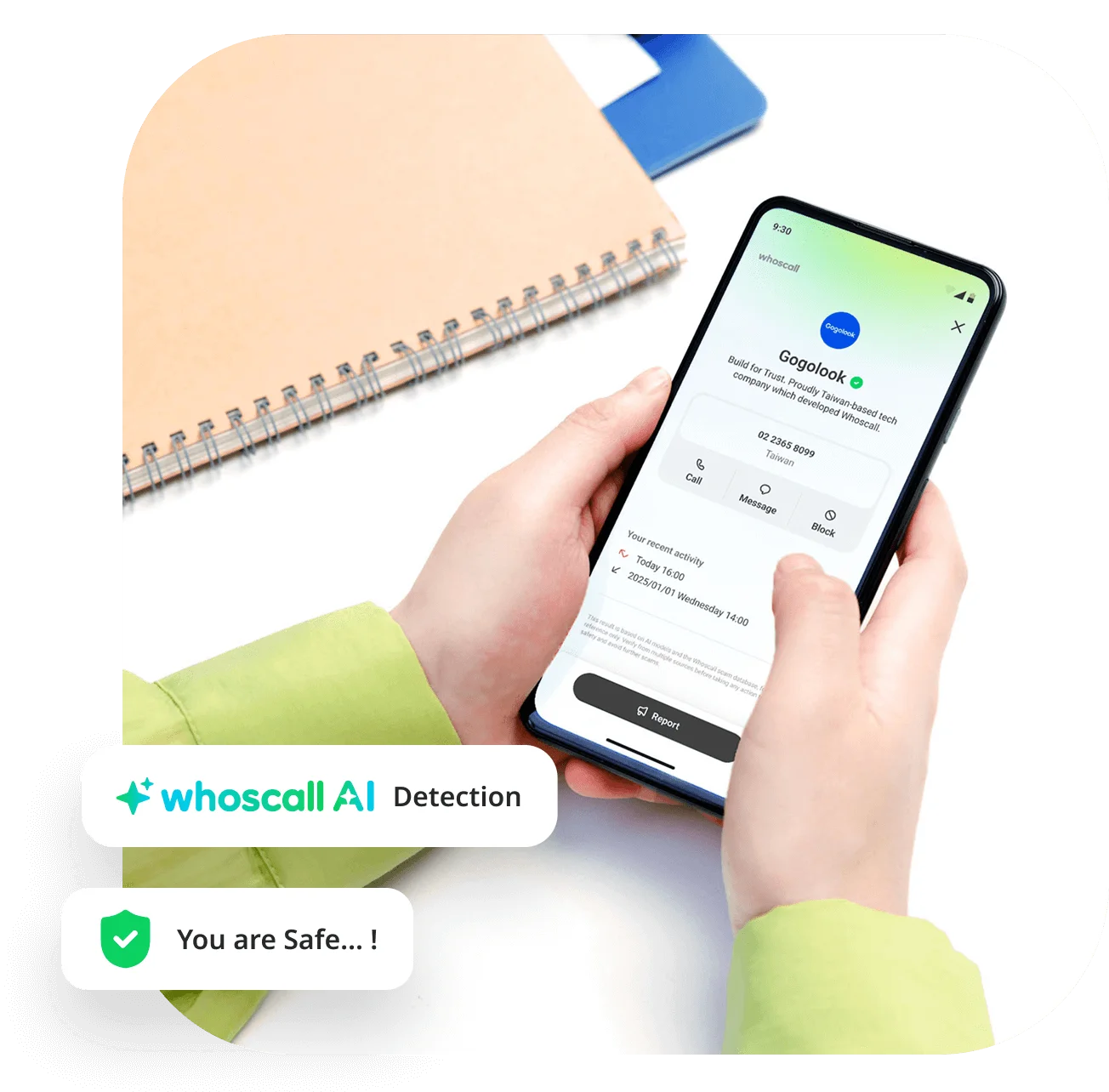 Whoscall app detecting suspicious calls and links